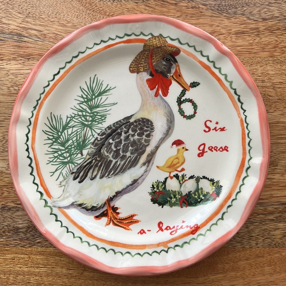 NWT Nathalie Lete Anthropologie 12 Days of Christmas Plate 6 Geese a Laying